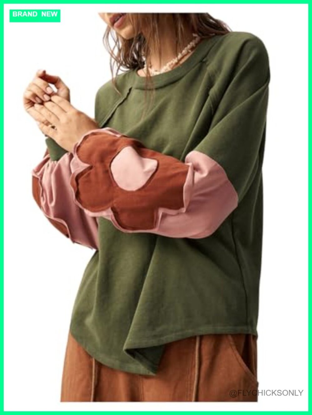 Oversized Colorblock Floral Crewneck Long Sleeve Sweatshirt